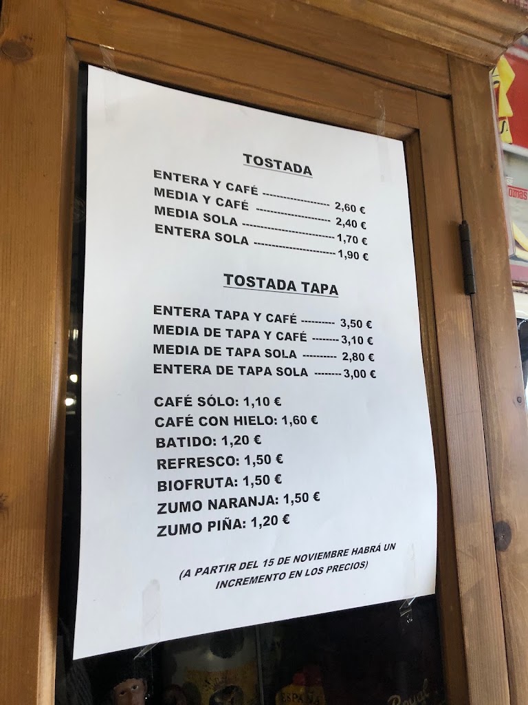 Cafe Bar El Rincon del Jamon — Carta