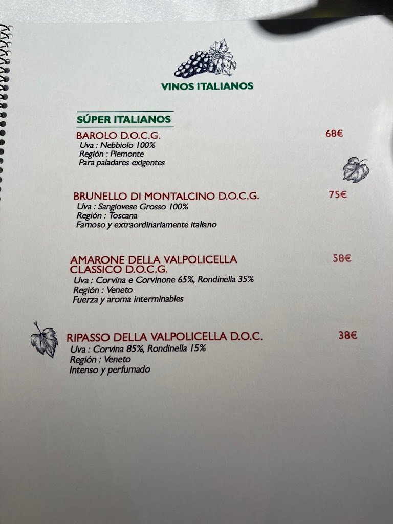 Restaurante Piu Di Prima — Carta