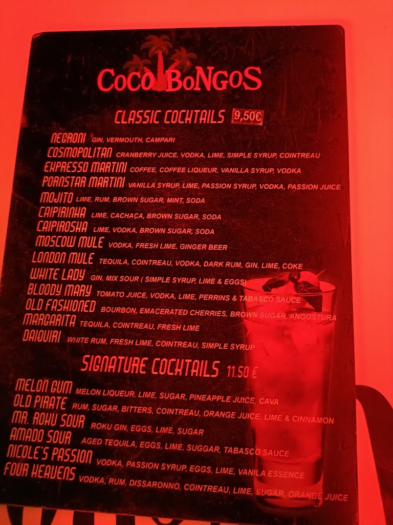 Coco Bongos — Carta