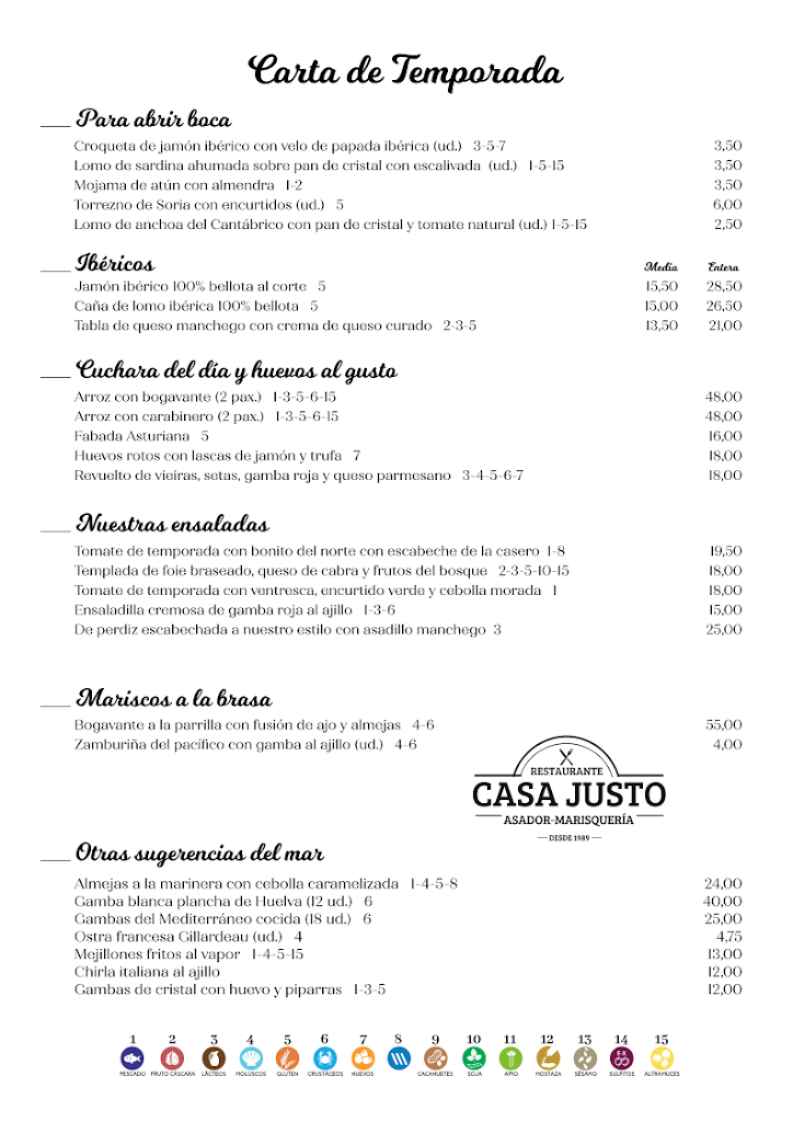 Restaurante Casa Justo — Carta