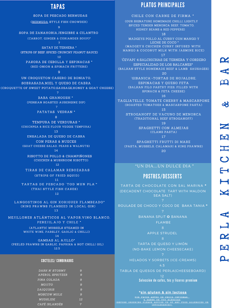 Perla kitchen & bar — Carta