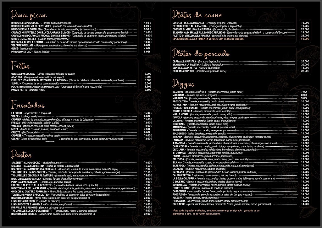 Restaurant la Bella Calabria — Carta