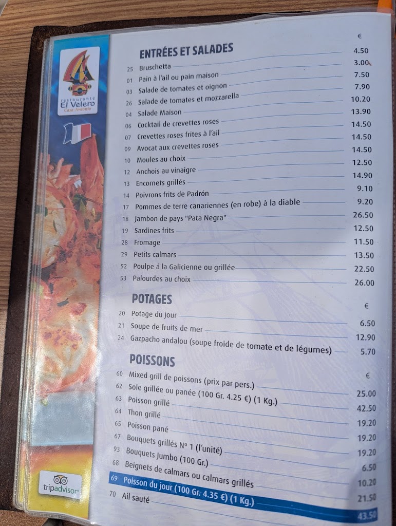 Restaurante Velero Casa Antonio — Carta