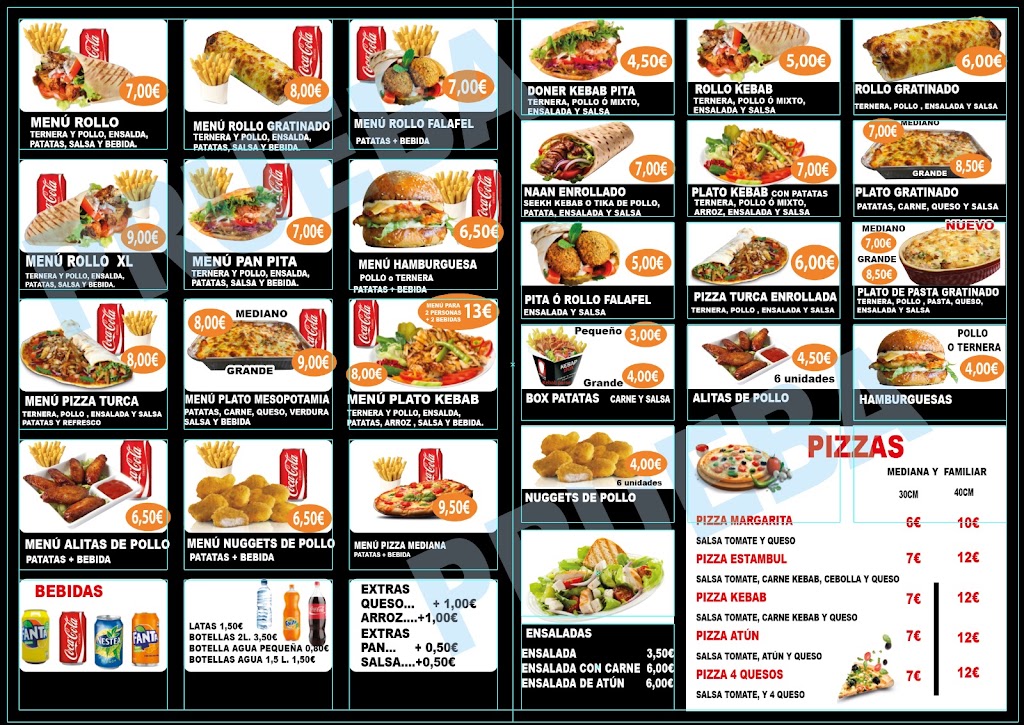 Tika kebab Pizzeria Indian Food Aspe — Carta