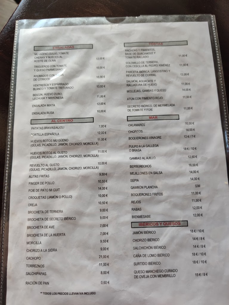 Restaurante MG8** — Carta