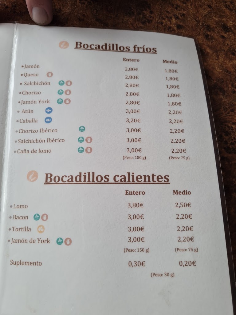 Bar La Vega — Carta