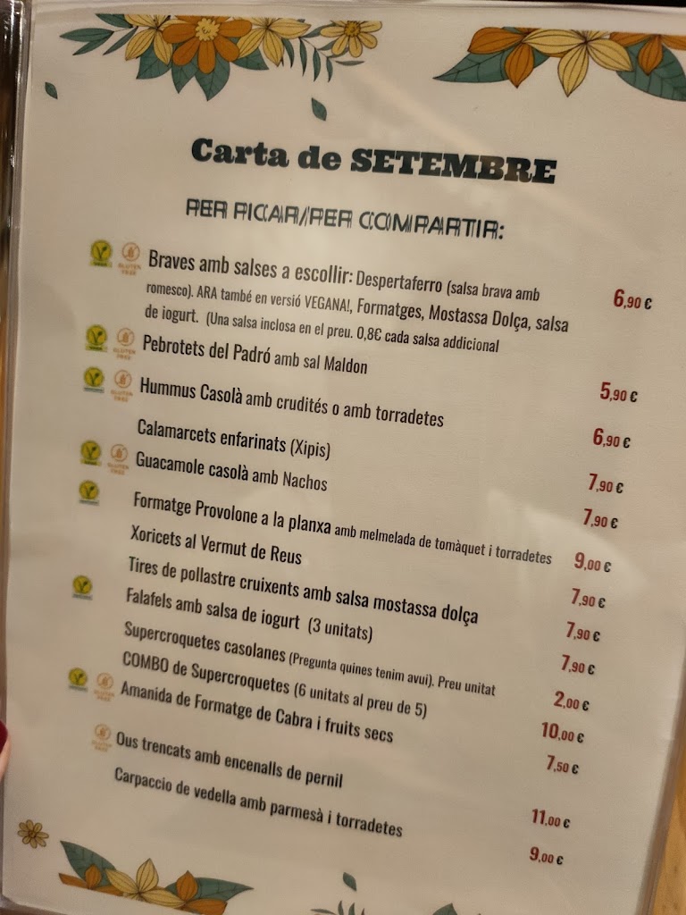 Taverna Despertaferro — Carta
