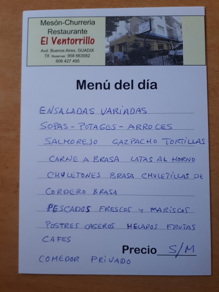 Bar Restaurante El Ventorrillo — Carta