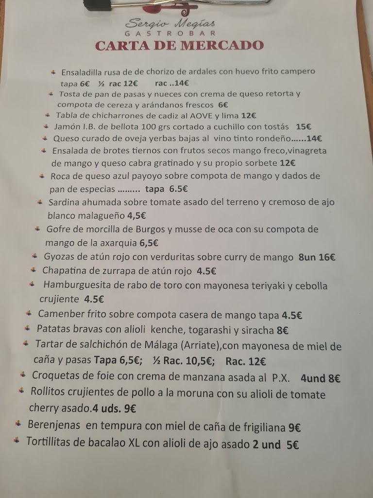 TABERNA SERGIO MEGIAS — Carta