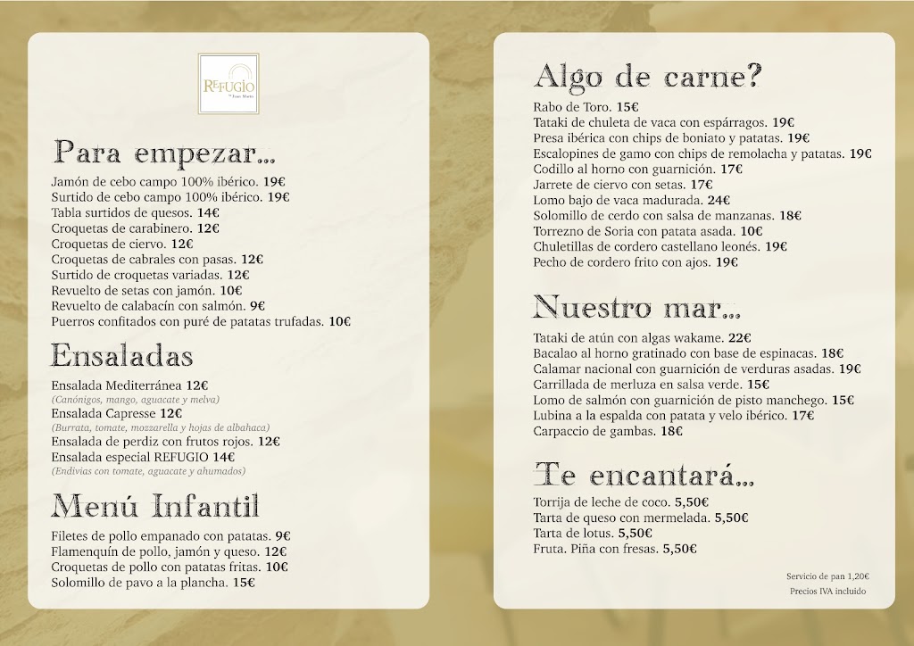 Restaurante Refugio Juan Marin — Carta
