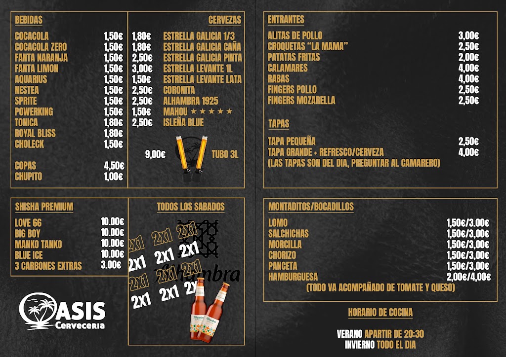 Oasis Cerveceria — Carta
