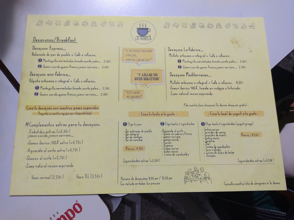La Fabrica Cafe — Carta