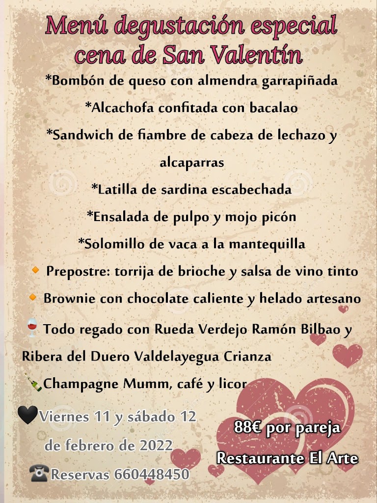 Restaurante El Arte — Carta