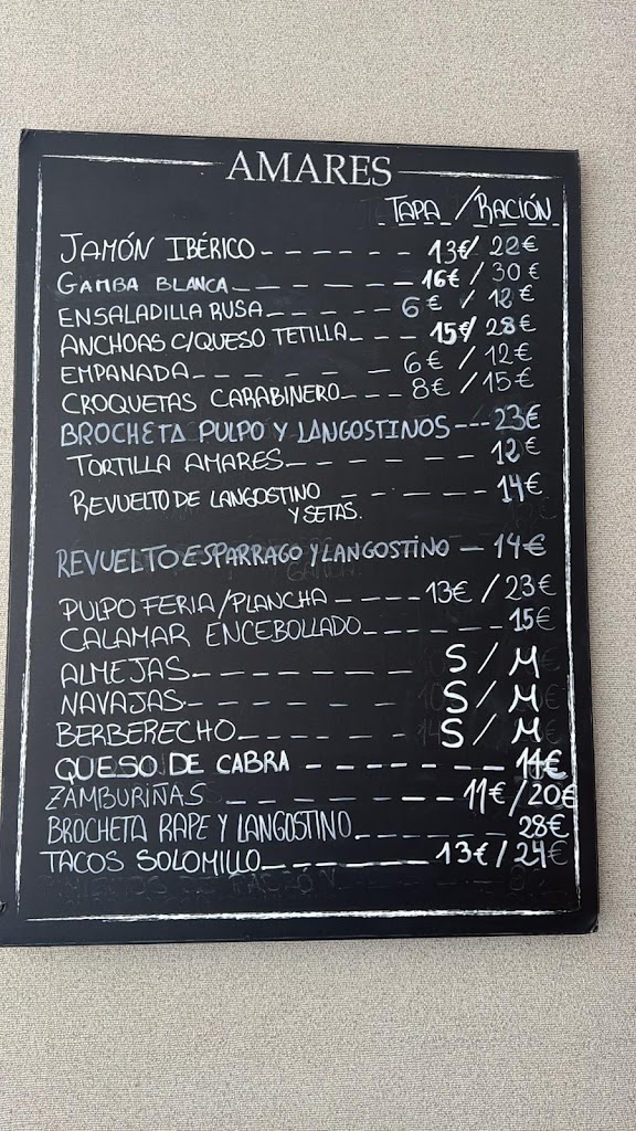 Restaurante Amares Tapas e Peixes — Carta
