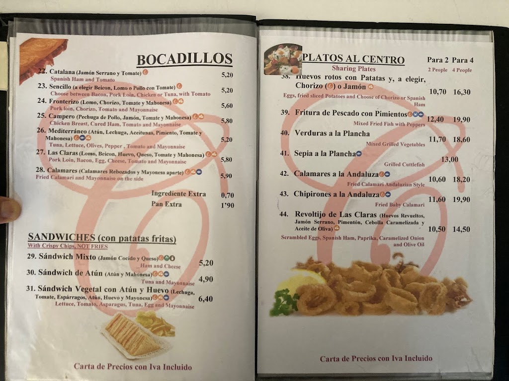 Bar-Restaurante "LAS CLARAS DEL MAR MENOR" — Carta