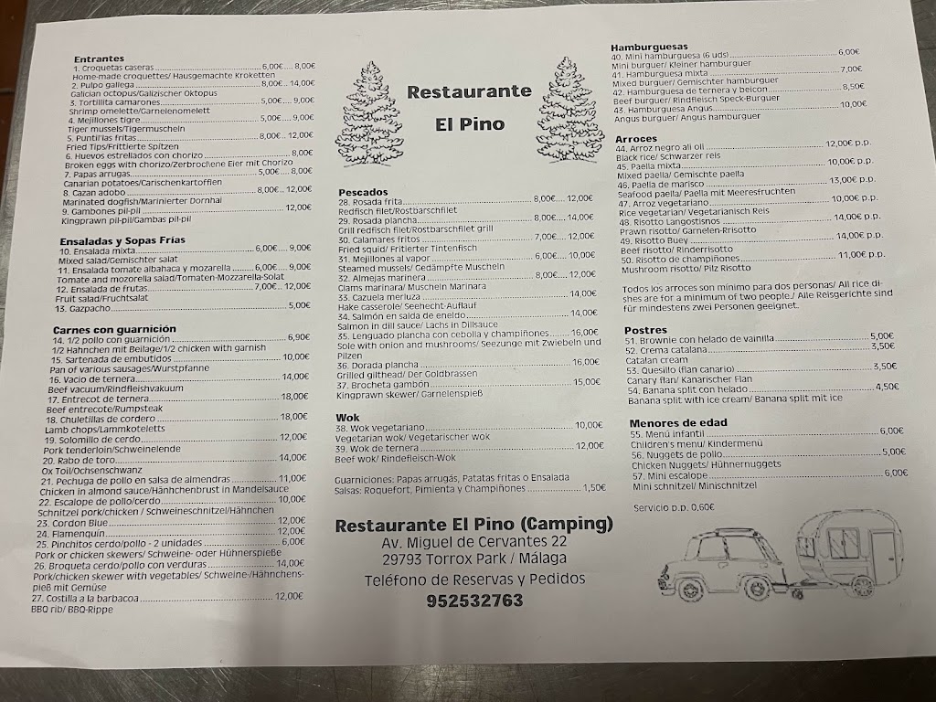 Restaurante El Pino — Carta