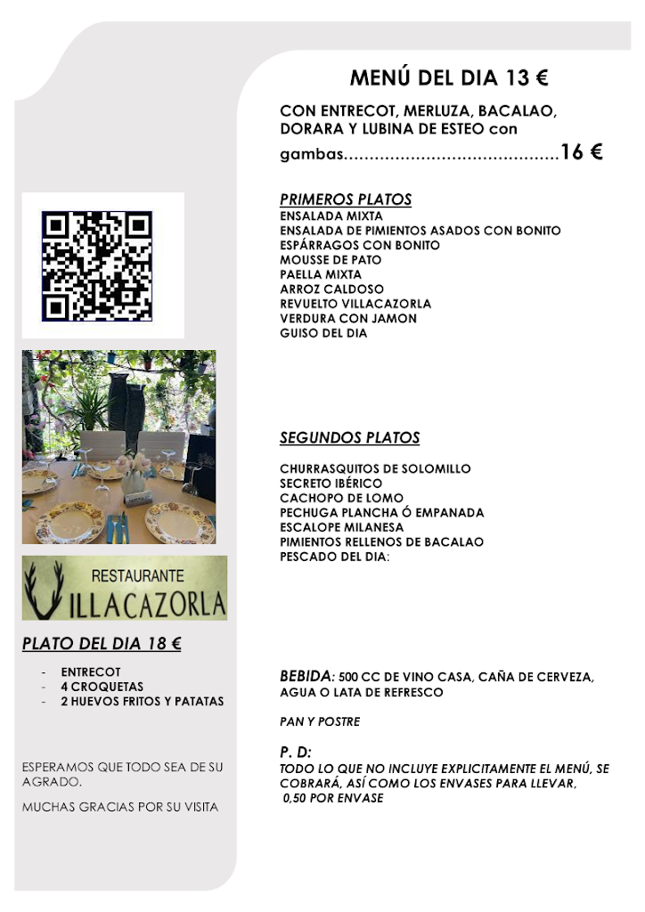Restaurante Villacazorla — Carta