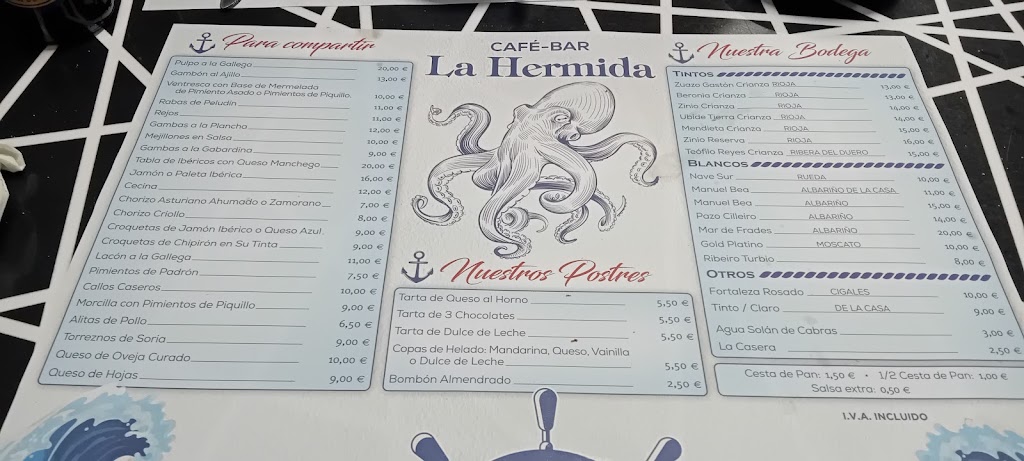 Cafeteria La Hermida — Carta