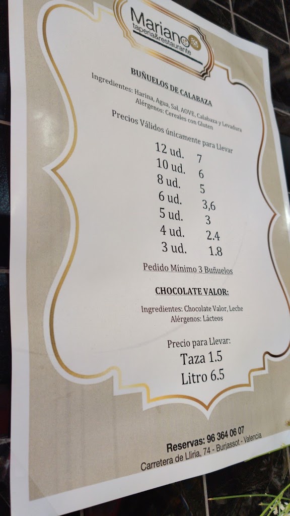 Mariano taperia y restaurante — Carta