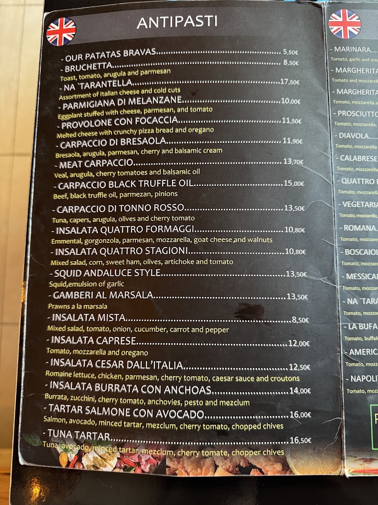 Restaurant Pizzeria Na Tarantella — Carta