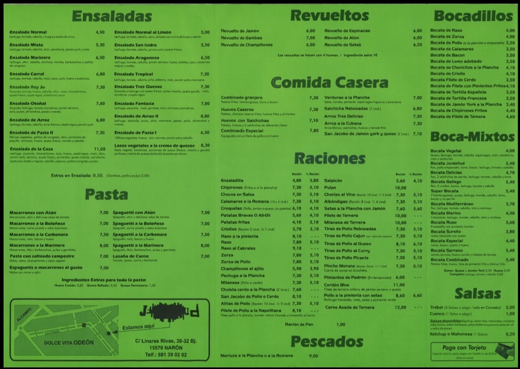 Pizzeria Juventud Naron — Carta