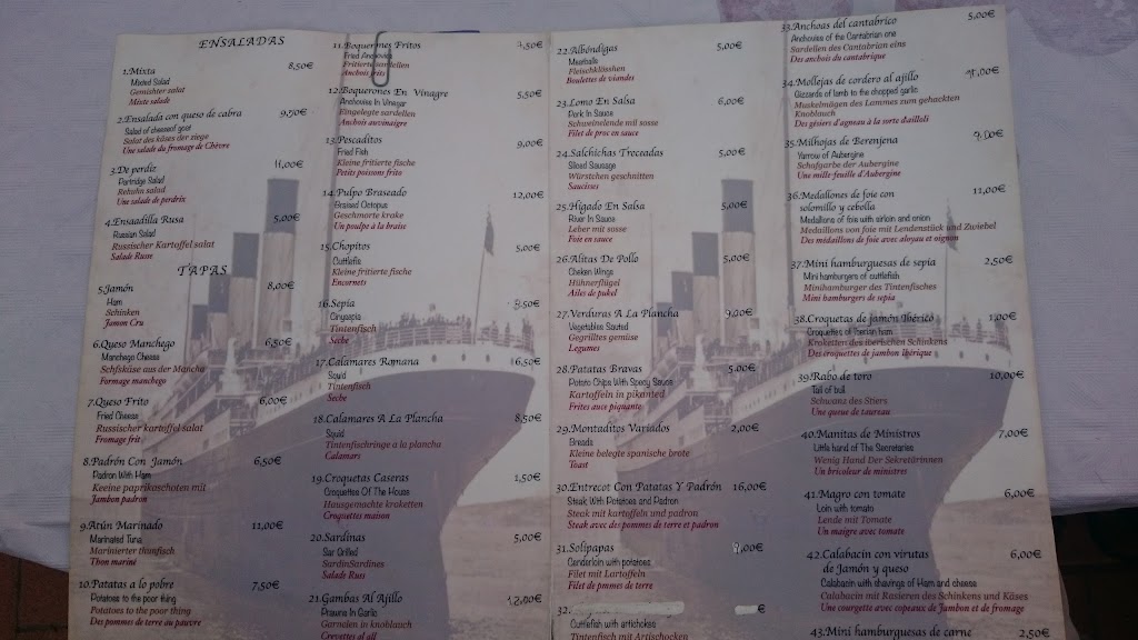 Restaurante Titanic — Carta