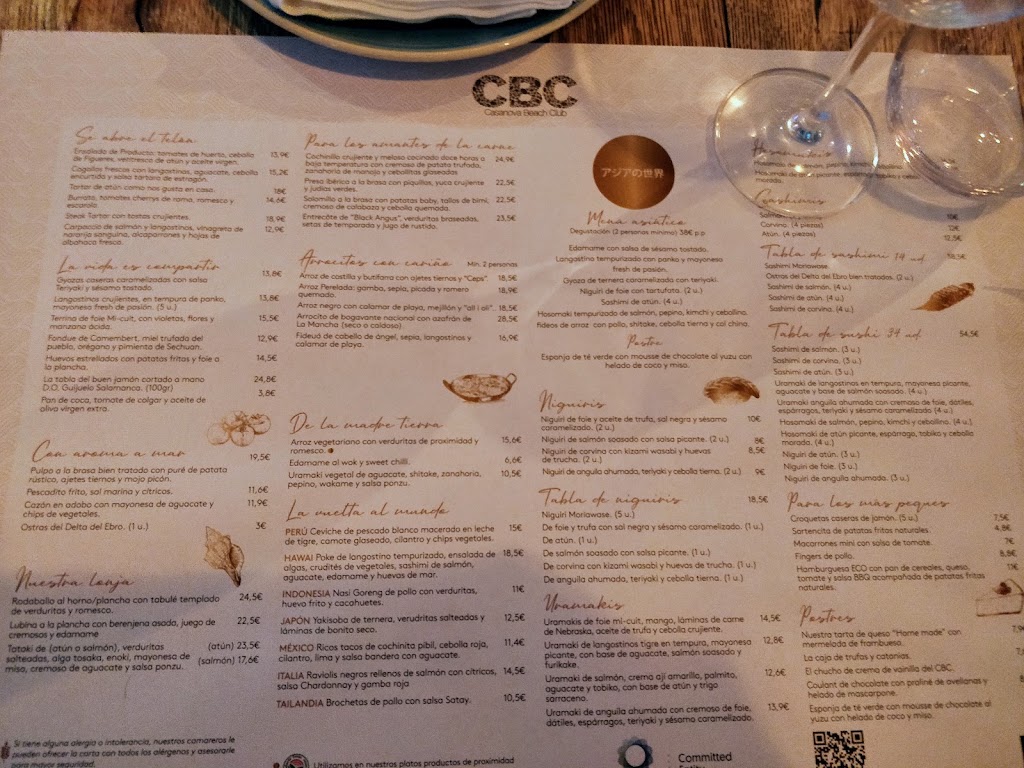 Restaurante Casanova Beach Club — Carta
