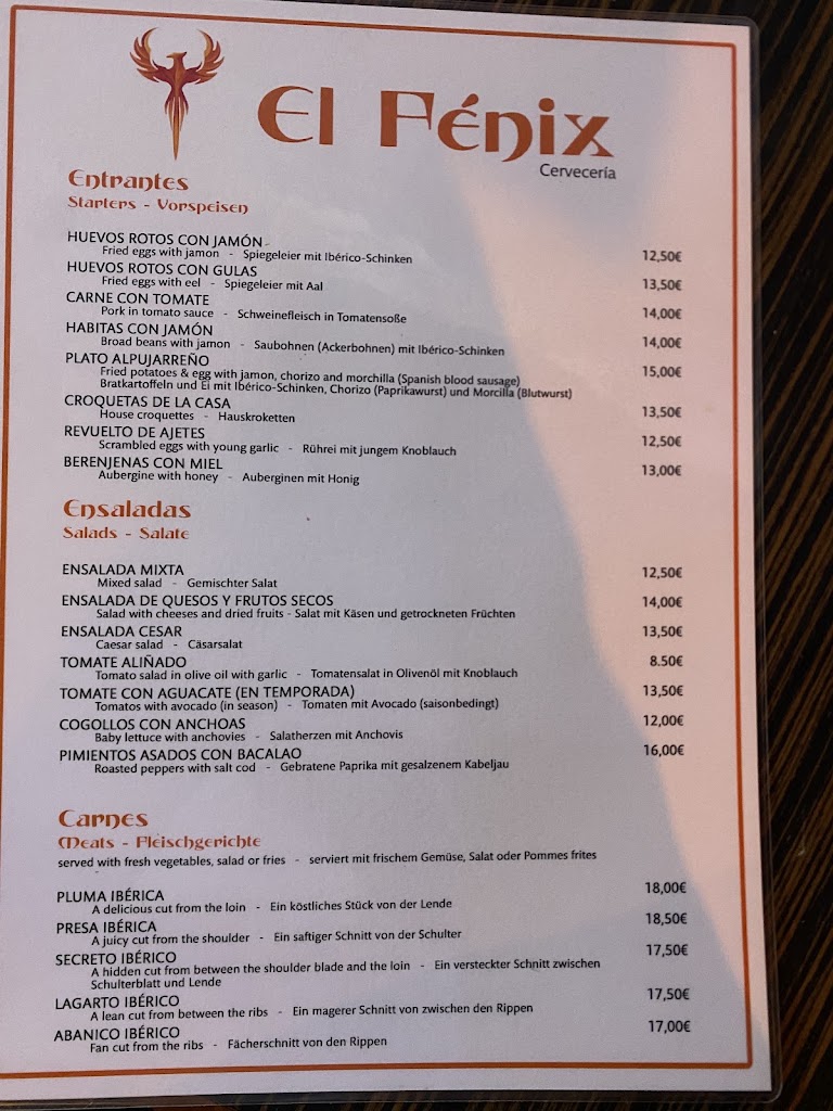 El Fenix Cerveceria — Carta