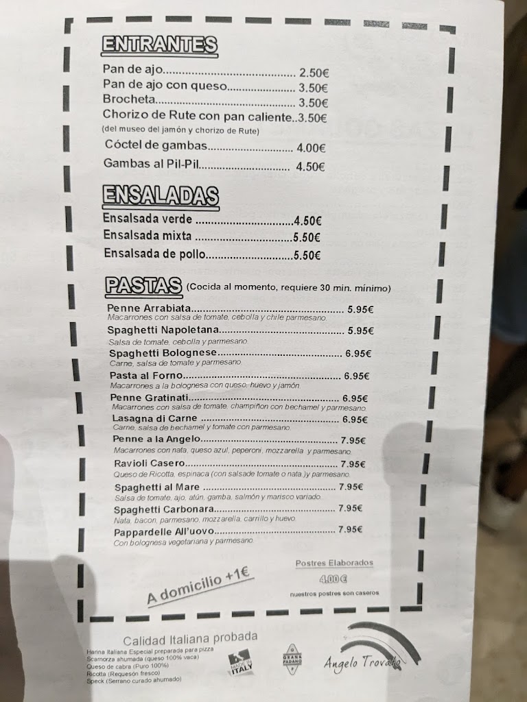 Pizzeria Ferrari — Carta