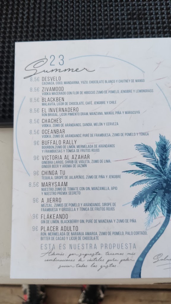 Saam Club de Mar - Beachclub — Carta
