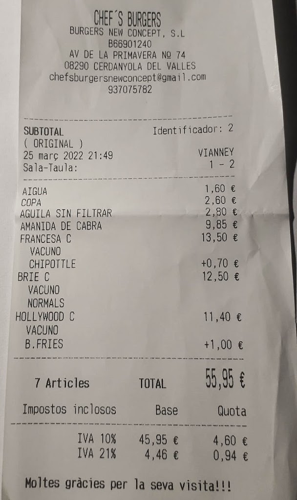 Chef's Burgers — Carta