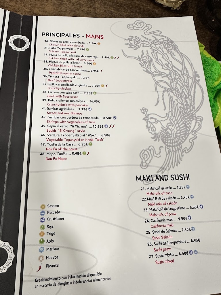 Restaurante Tang Chino — Carta