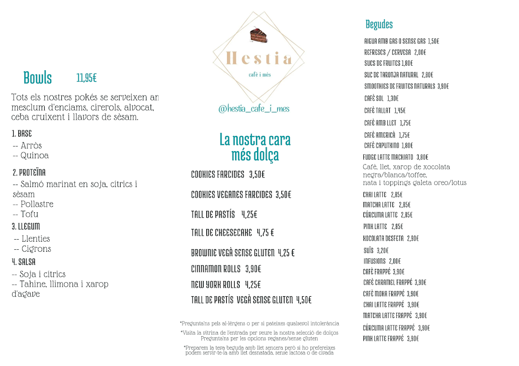 Hestia cafe i mes — Carta