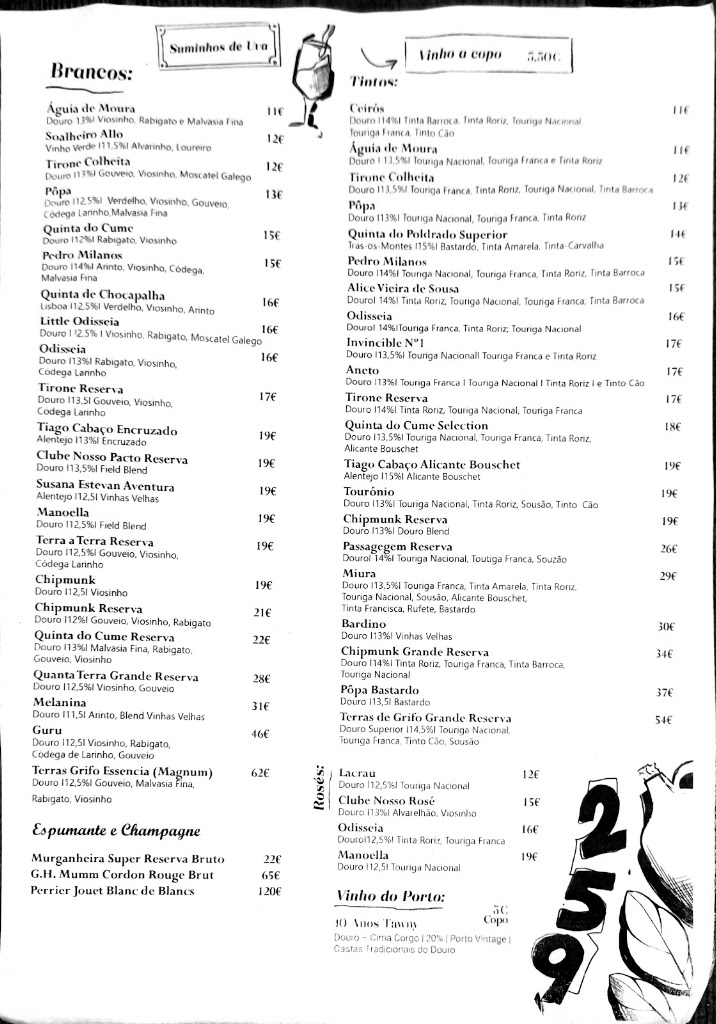 Restaurante dois.cinco.nove — Carta