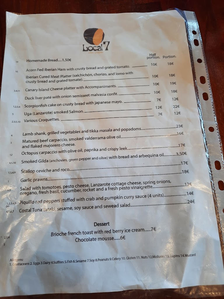 Local 7 vinos y tapas — Carta