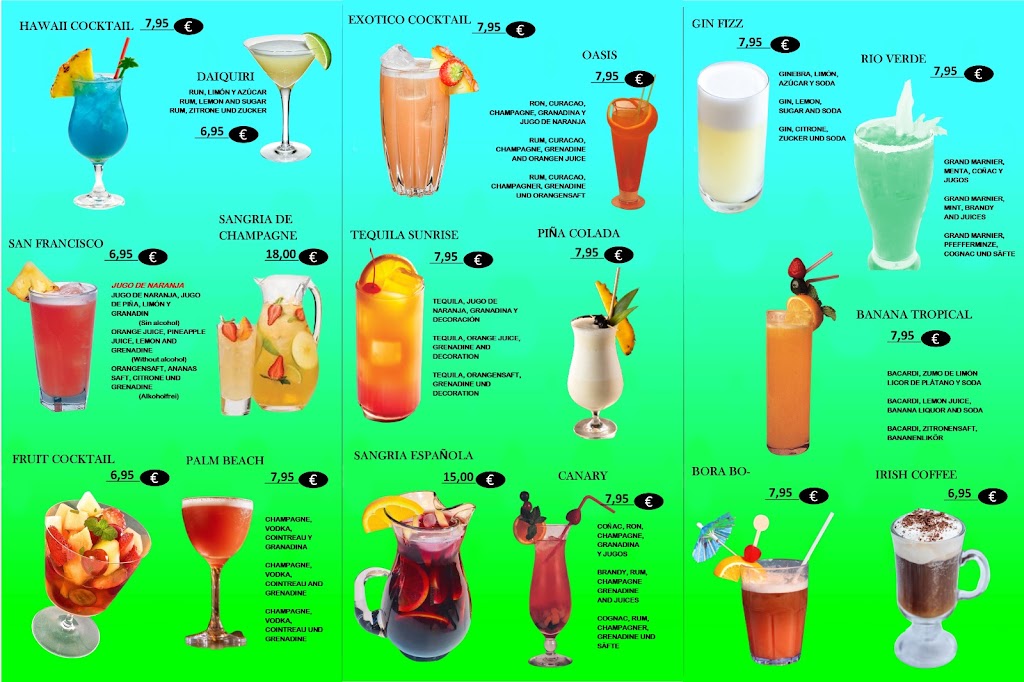 Cafe Marlene Gran Canaria — Carta