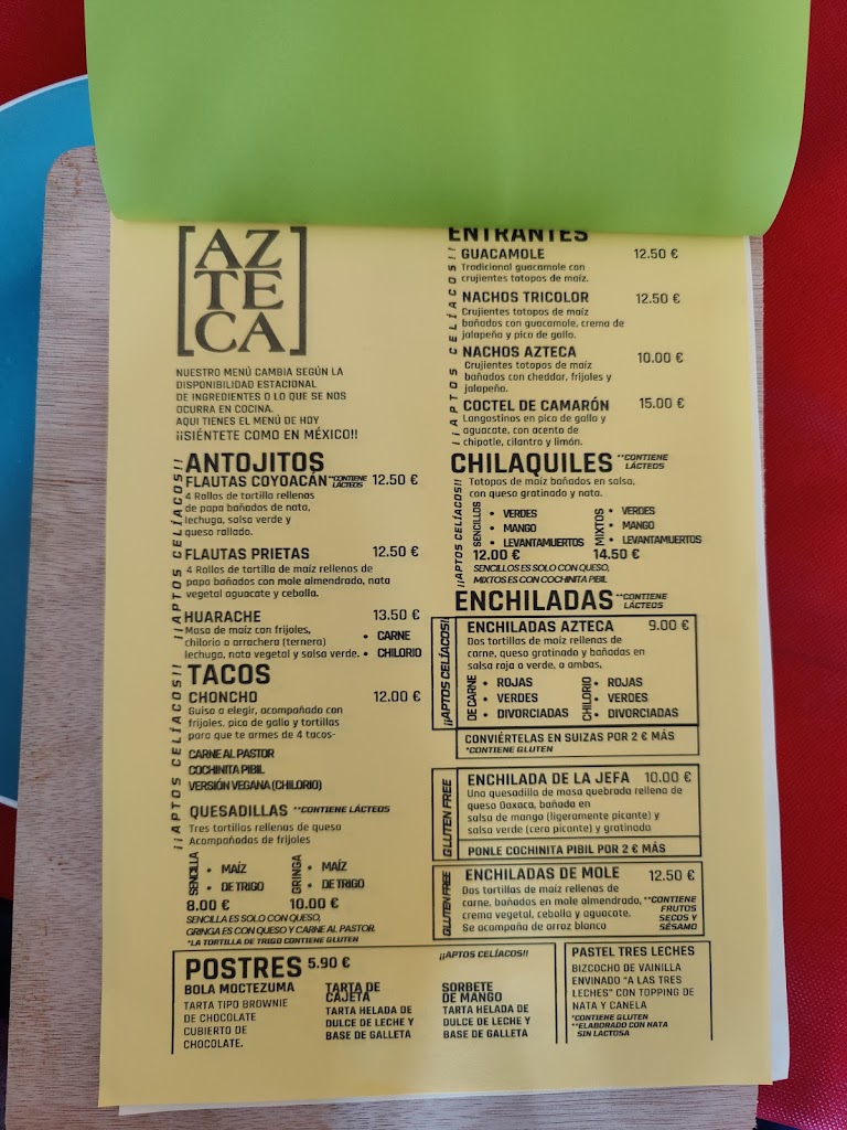 Azteca Tasting Naron — Carta