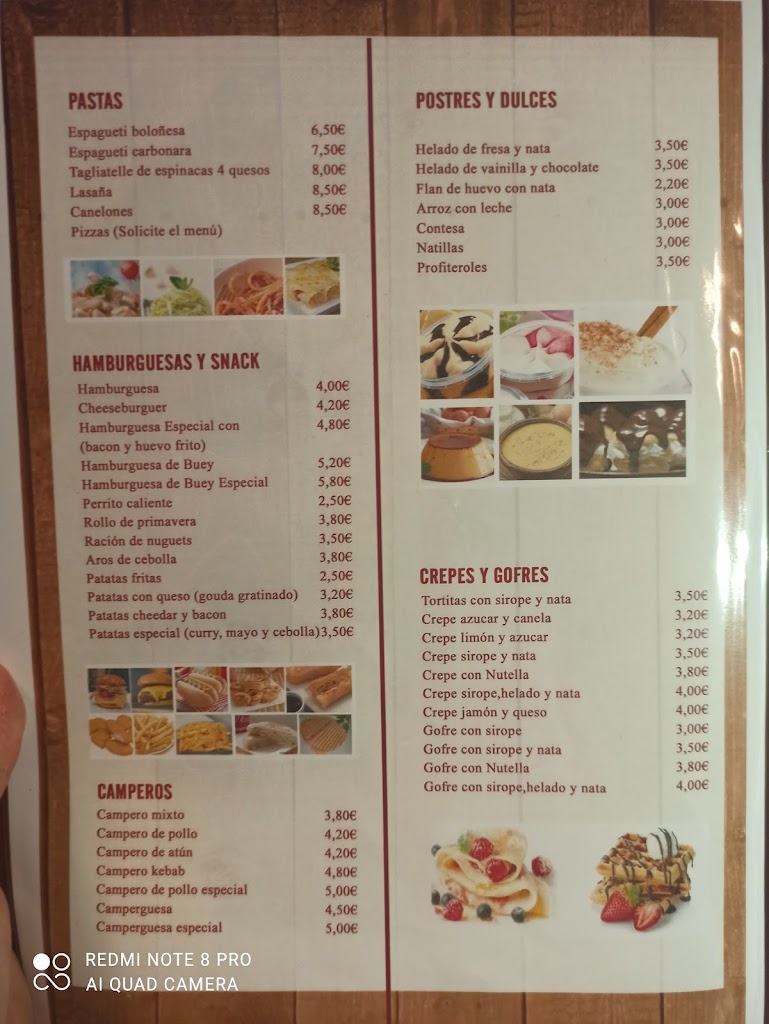 Bar Cafeteria Palm Beach — Carta