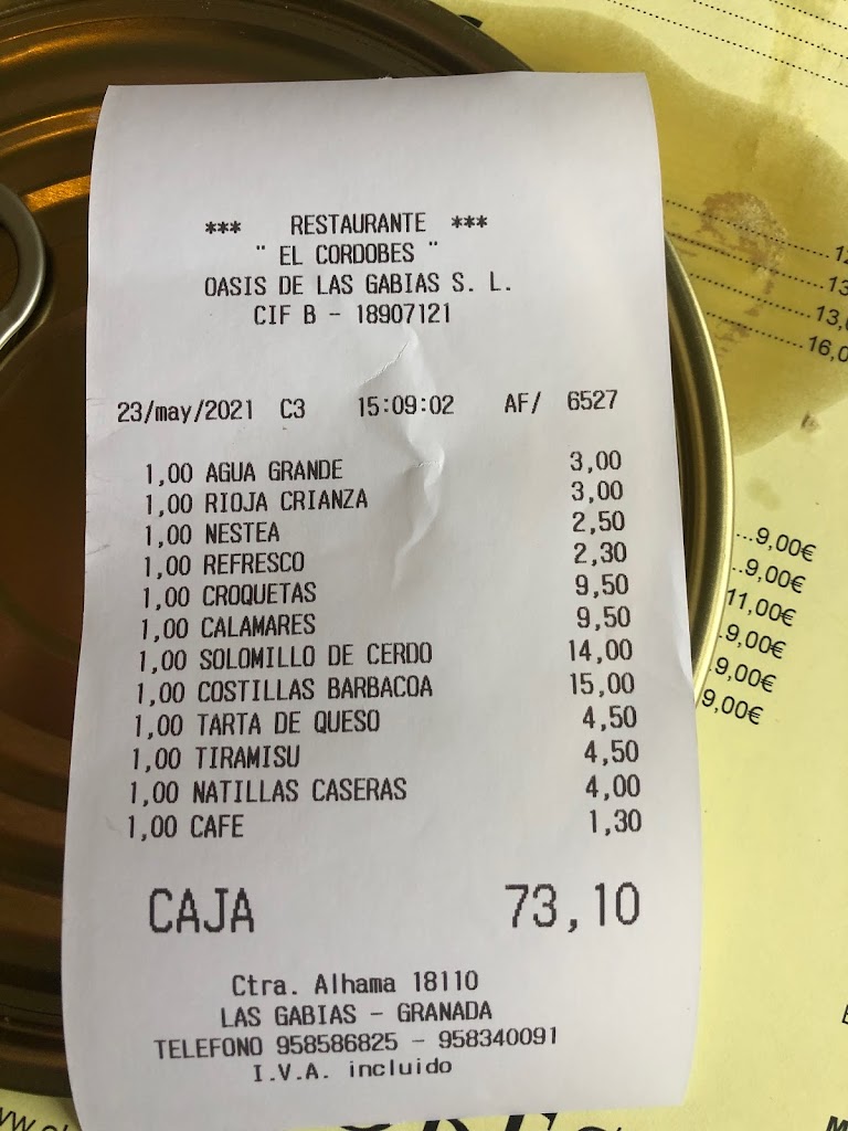 Restaurante El Cordobes — Carta