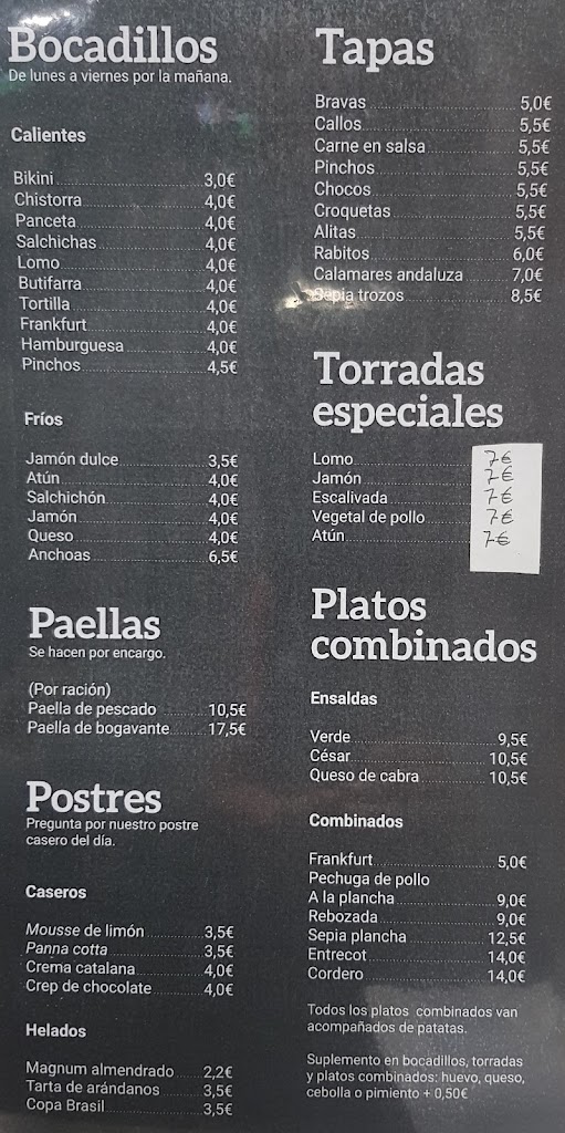 Bar Restaurant Mes que tapes — Carta