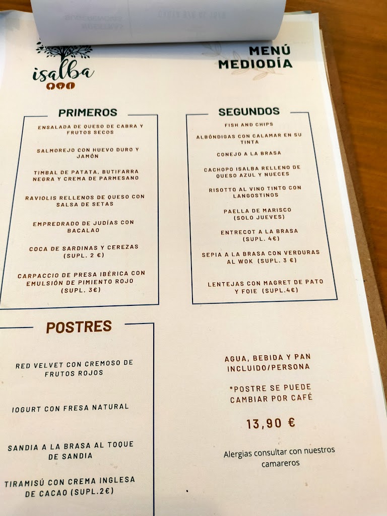 Nou Isalba Restaurant — Carta