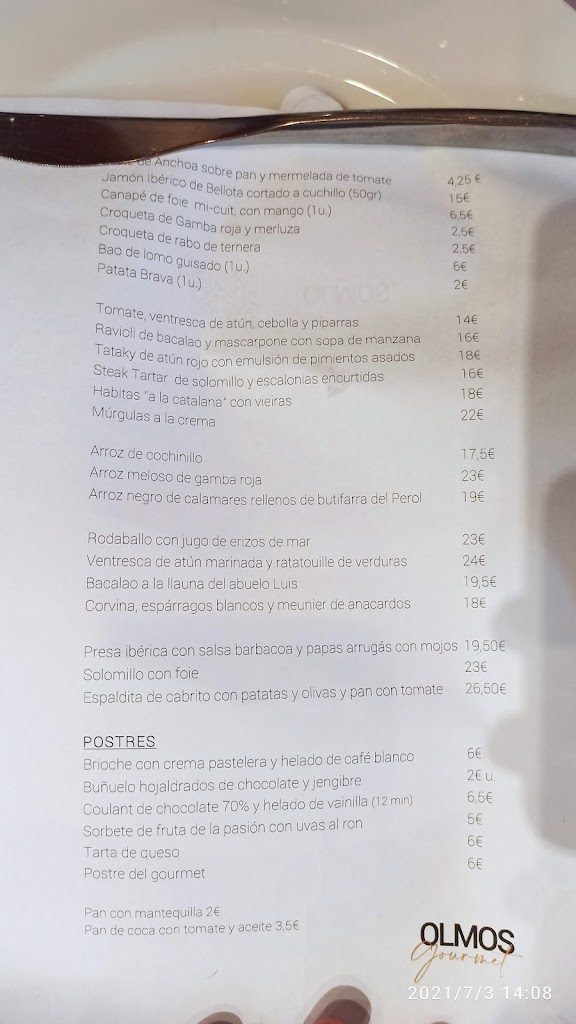 Olmos Restaurant — Carta