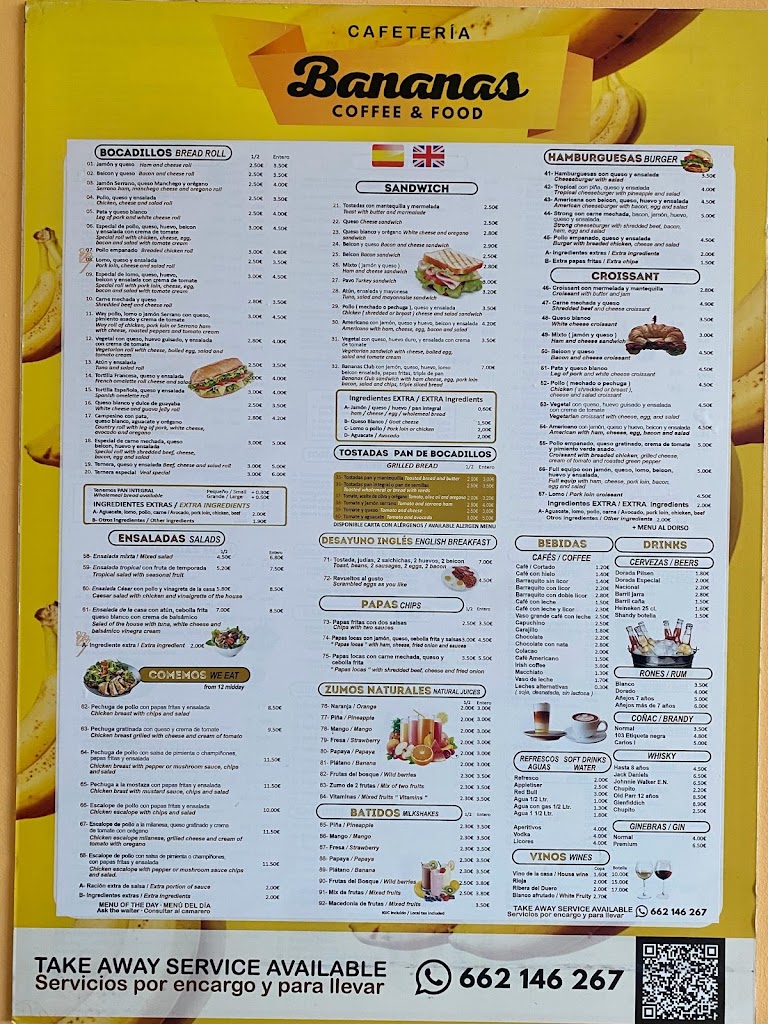 Bananas Cafeteria — Carta