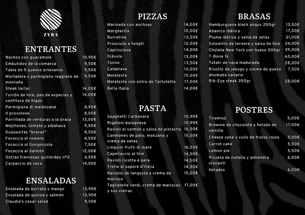 Zbra - Restaurante Santa Pola — Carta
