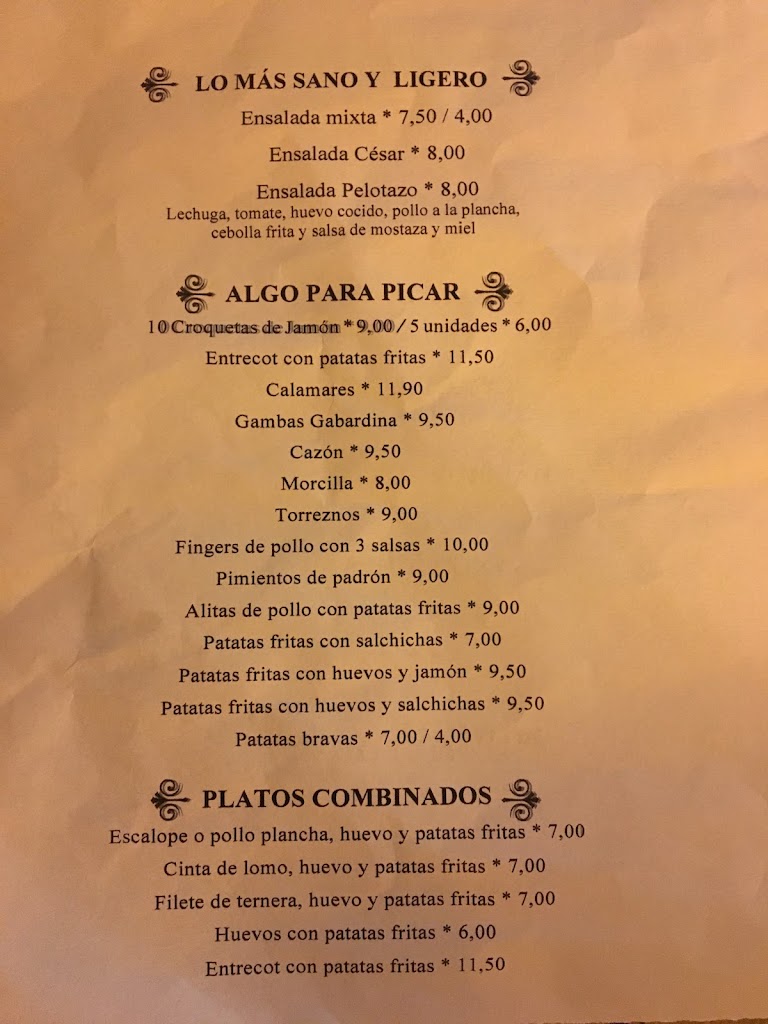 Bar El Pelotazo — Carta
