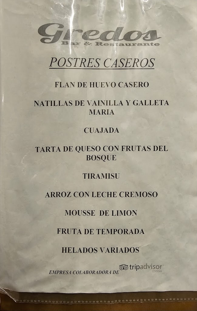 Restaurante Gredos — Carta