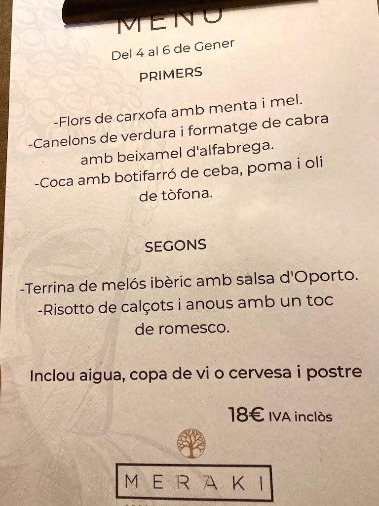 Meraki 17 Cuina de mercat i proximitat — Carta