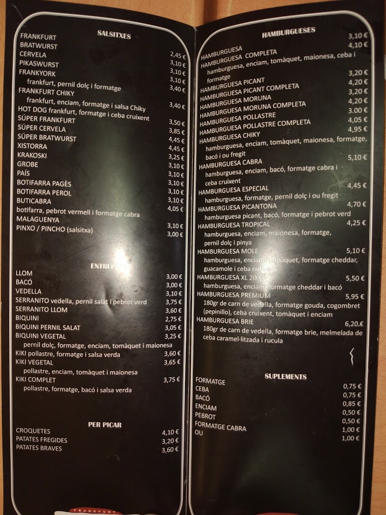 Frankfurt Chiky arenys de mar — Carta