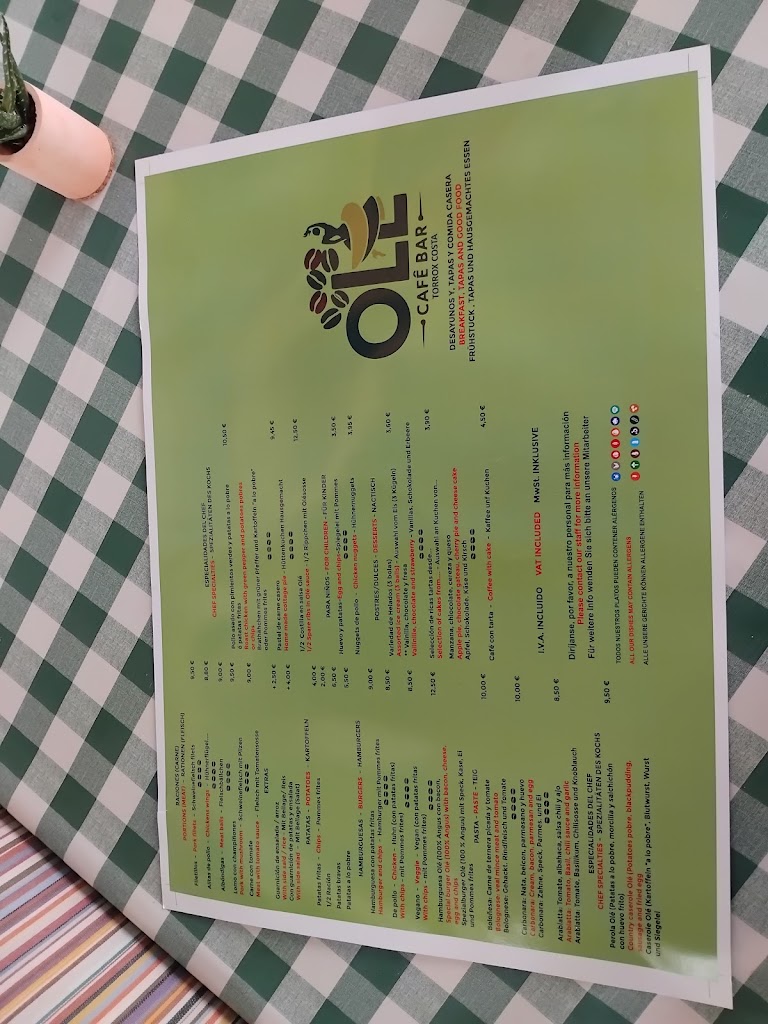 Cafe Bar Ole, Torrox Costa — Carta