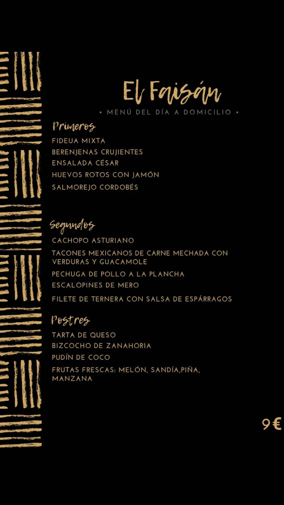 Restaurante El Faisan — Carta
